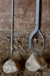 a blacksmith hand forged 34 inch fire poker and fireplace tongs by Wicks Forge