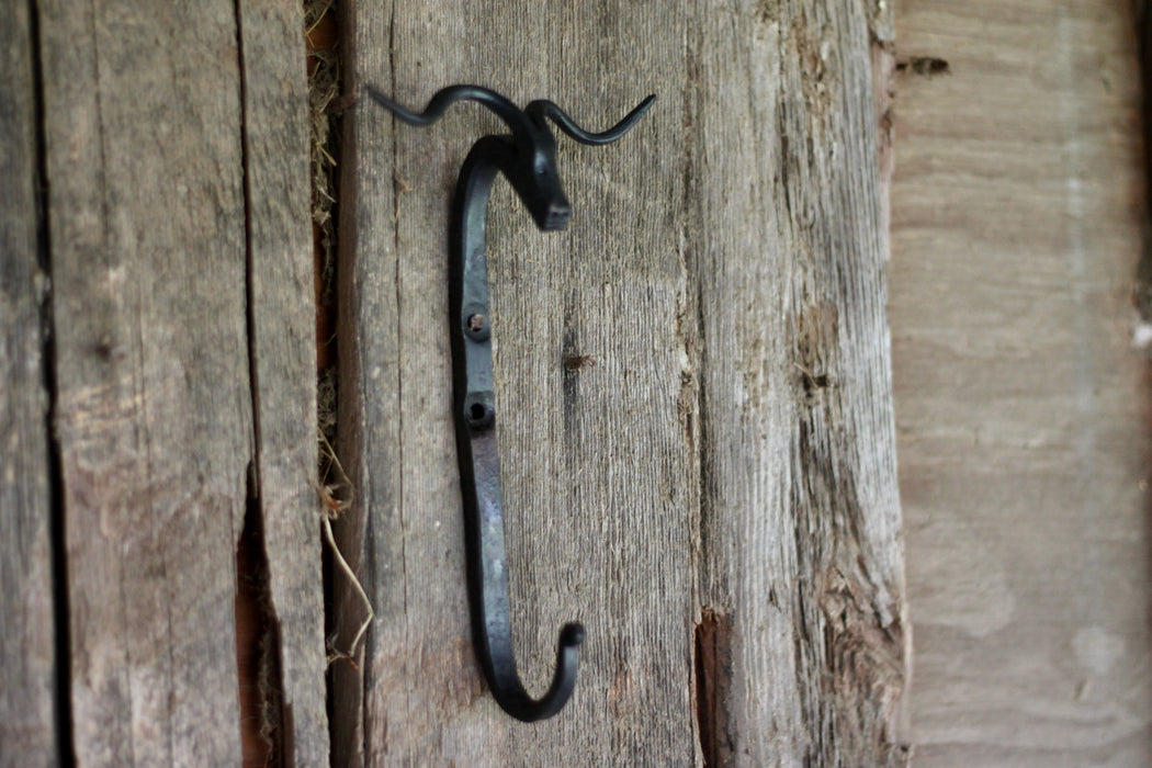 A blacksmith hand forged Longhorn style animal head hook by Wicks Forge