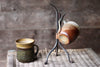 a blacksmith hand forged coffee mug and tea cup display tree by Wicks Forge