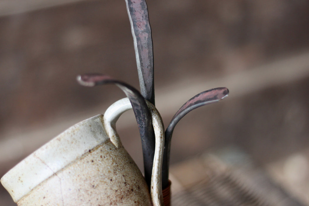 a blacksmith hand forged coffee mug and tea cup display tree by Wicks Forge