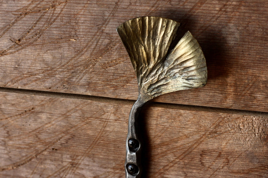  a blacksmith hand forged hook with a Ginko Leaf detail from the Wicks Forge Limited Series