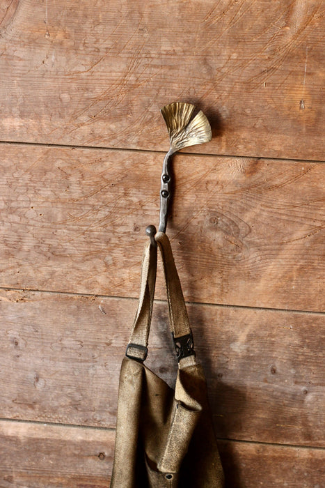  a blacksmith hand forged hook with a Ginko Leaf detail from the Wicks Forge Limited Series