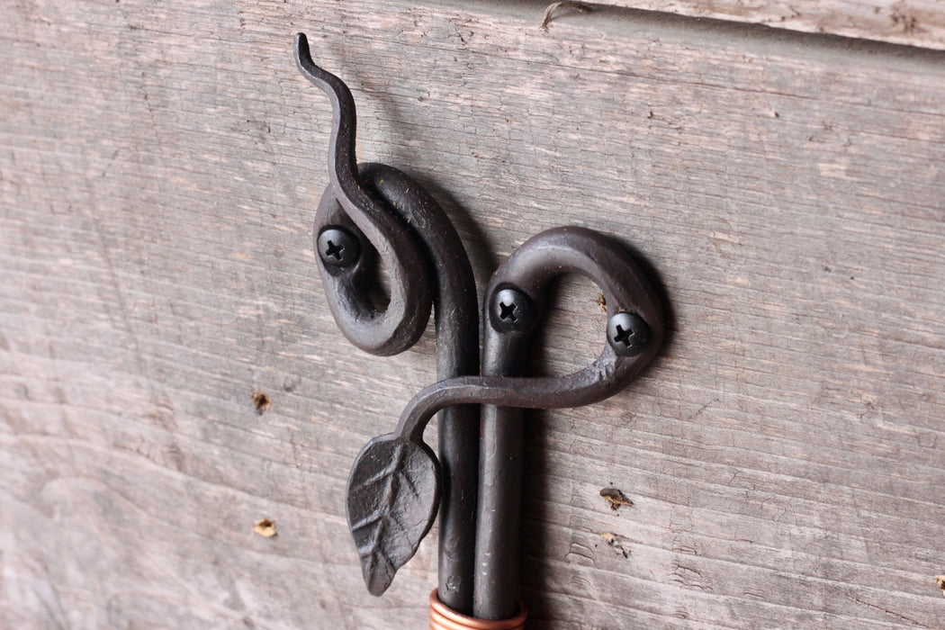 Steel and Copper Double Wall Hook - Leaf and Vine