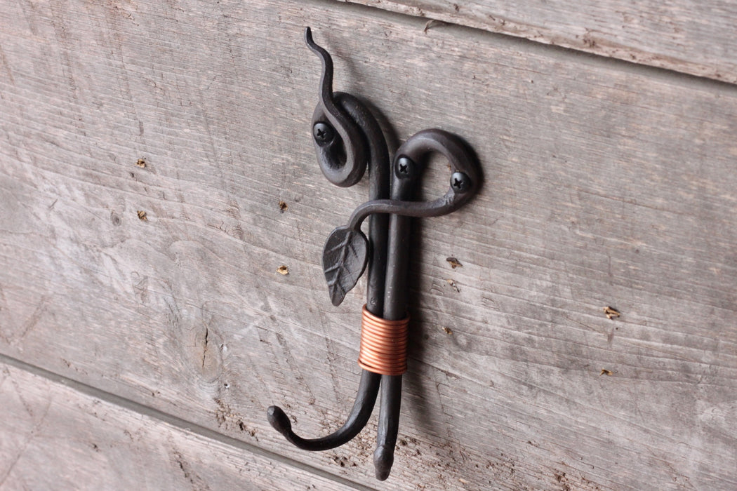 Steel and Copper Double Wall Hook - Leaf and Vine