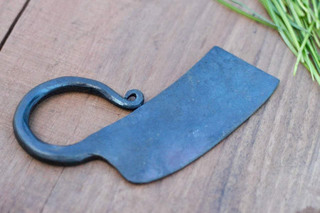a blacksmith hand forged herb chopper by Wicks Forge