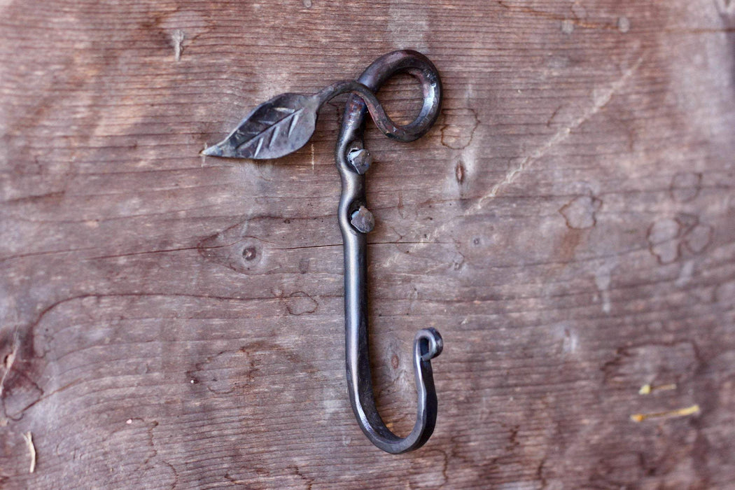 a blacksmith hand forged leaf hook by Wicks Forge