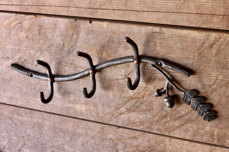 a blacksmith hand forged oak tree coat rack by Wicks Forge