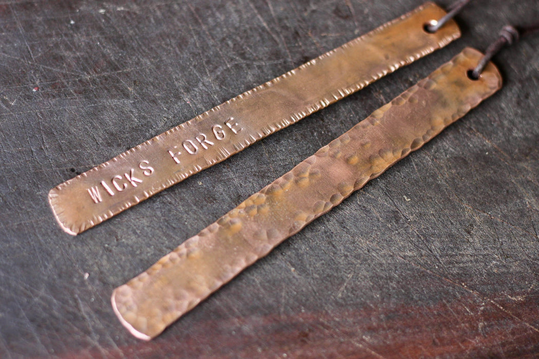 blacksmith hand forged personalized copper bookmarks by Wicks Forge