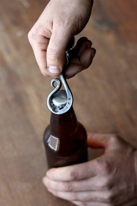  a blacksmith hand forged personalized keychain bottle opener by Wicks Forge