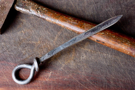 a blacksmith hand forged letter opener with a loop handle by Wicks Forge