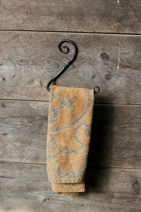  a blacksmith hand forged scrolled towel rack by Wicks Forge