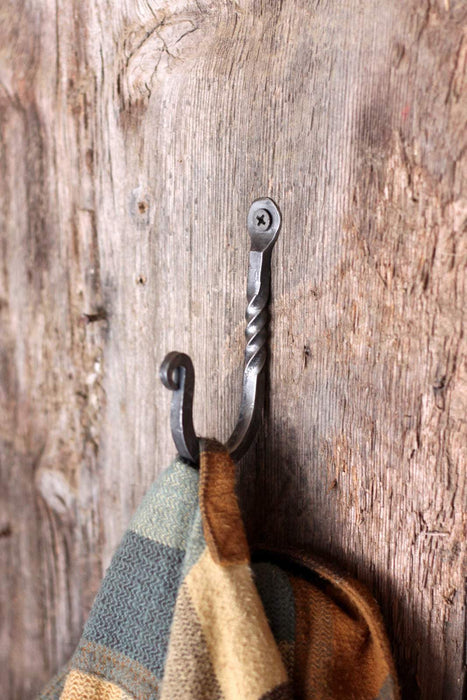 a blacksmith hand forged wall hook with a twist detail by Wicks Forge